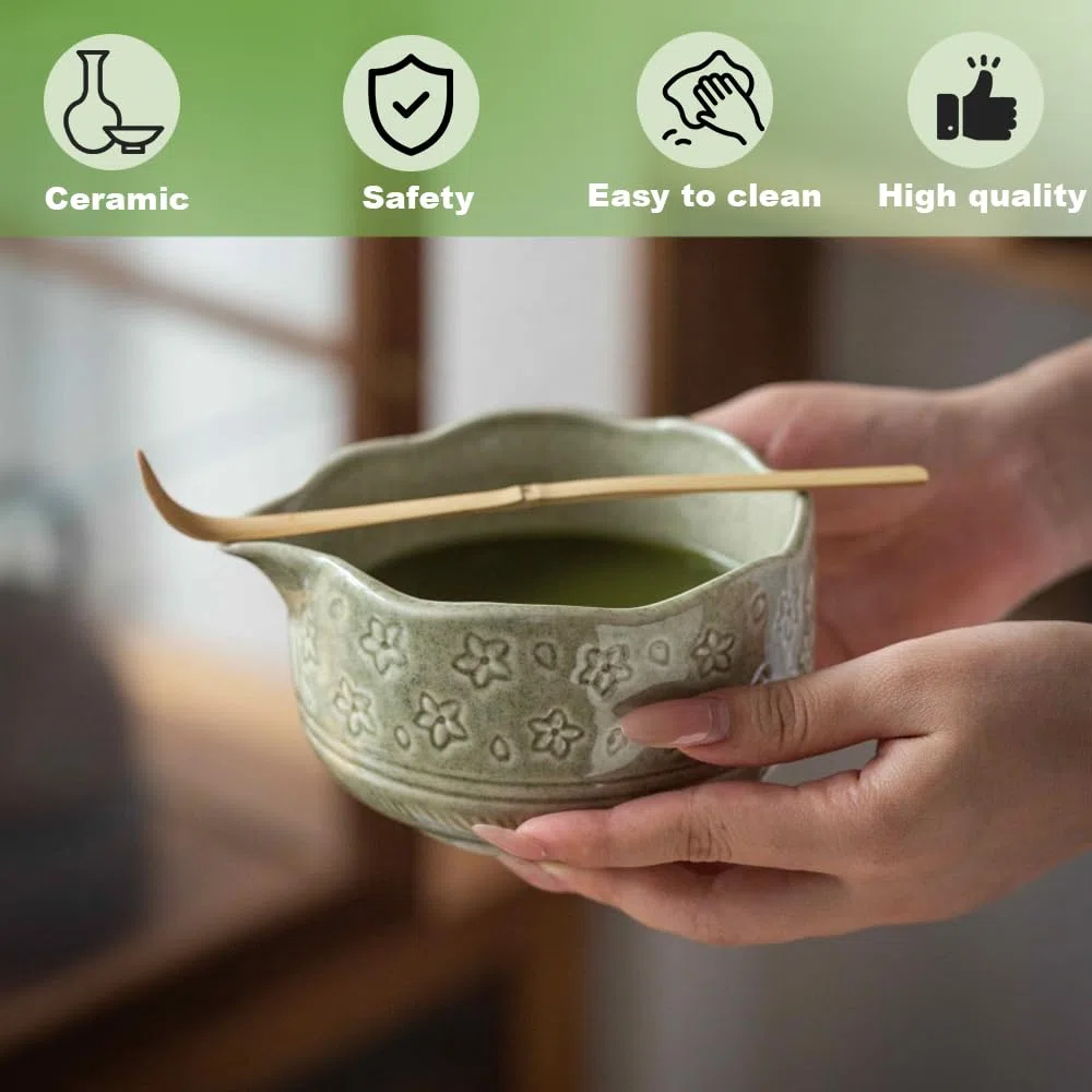 5 Pezzi Matcha Kit, Matcha Set con Frusta Macha e Supporto per Frusta, Ciotola con Beccuccio, Cucchiaio Macha, Colino, Adatto per la Casa, l'Ufficio e Come Regalo