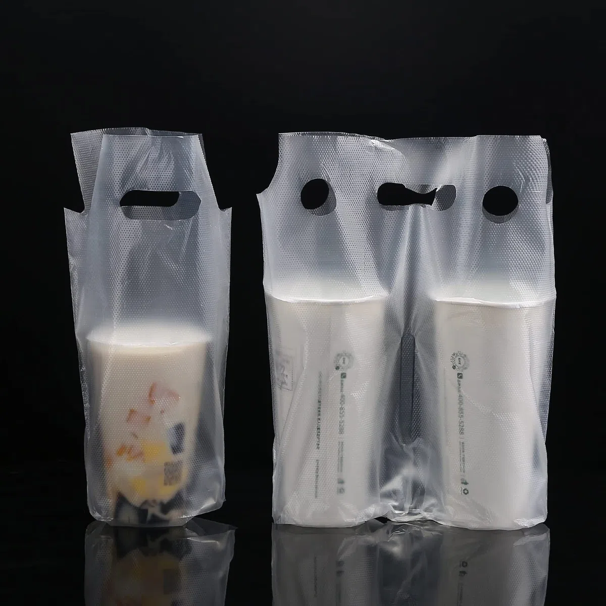 Porta bicchieri usa e getta, 2 bicchieri di plastica con maniglia, adatto per tazze da caffè per servizio di catering, sacchetti usa e getta per bevande calde e fredde (100 pezzi da 11,8 x