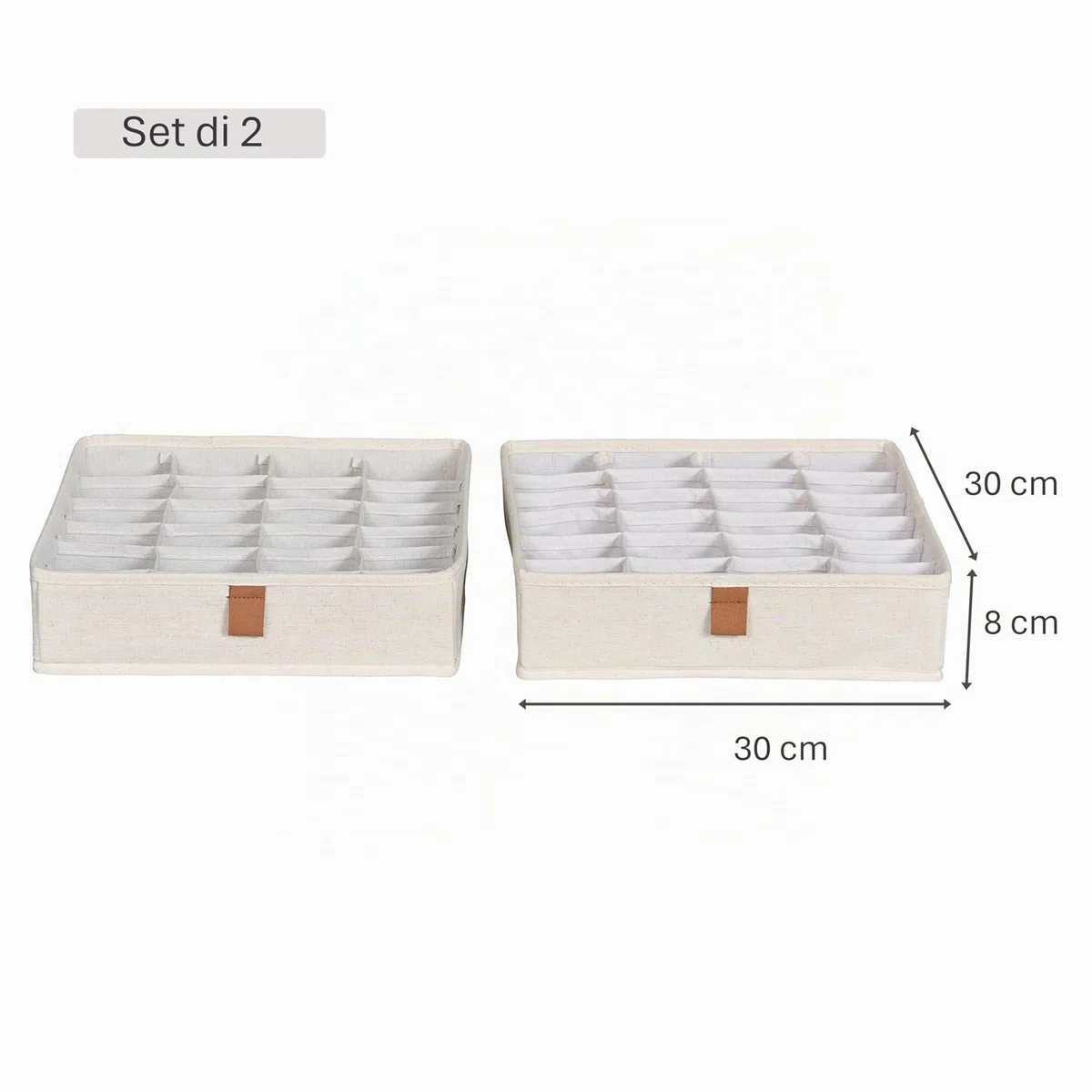 LOVE IT STORE IT Premium Organizer Cassetti -Organizzatore Armadio Pieghevole con 24 Scomparti - Set da 2 - Rinforzi in Cartone -30x30x8cm - Beige