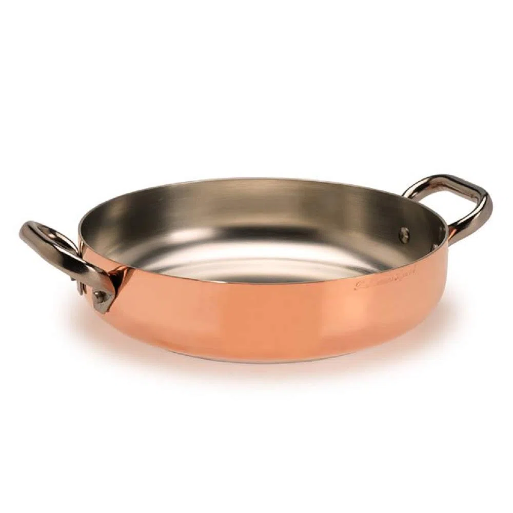 Pentole Agnelli ALCU110PI28 Tegame in Rame stagnato con un 2 maniglie inox e fondo Induzione, 28 cm