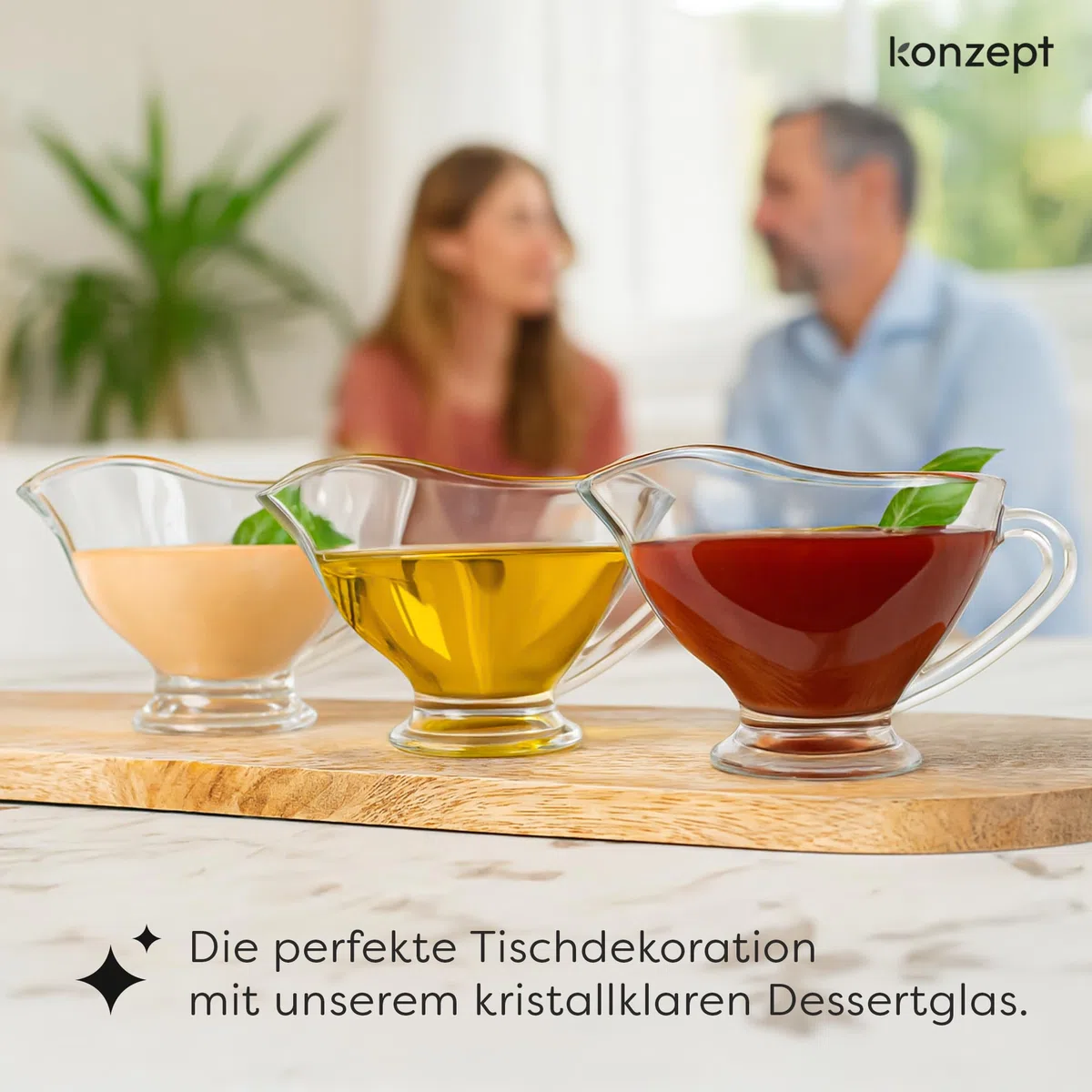KONZEPT Salsiera in vetro, set da 4 pezzi, 160 ml, trasparente, con manico, stabile, ideale per condimenti, panna, salsa, olio d'oliva