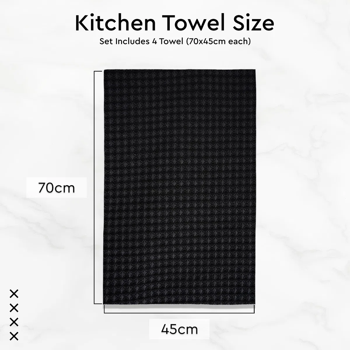 Encasa XO Asciugamani da cucina e salviette in cotone Grigio Nero | Strofinaccio in waffle e tessuto piatto | Set strofinacci | 70x45 cm | Riutilizzabile e ad asciugatura rapida Set di 4