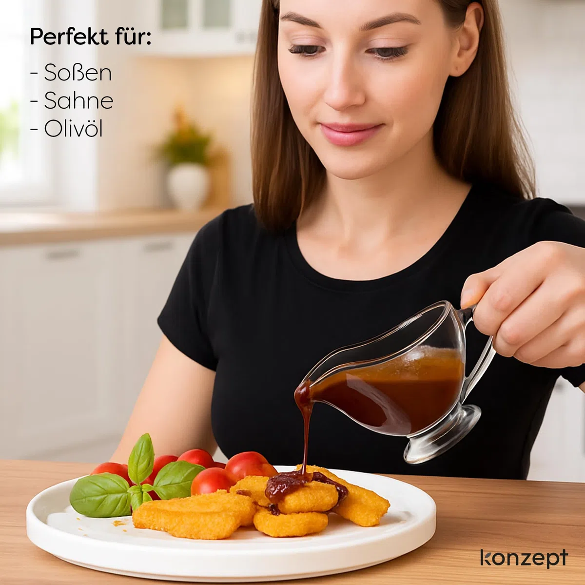 KONZEPT Salsiera in vetro, set da 4 pezzi, 160 ml, trasparente, con manico, stabile, ideale per condimenti, panna, salsa, olio d'oliva