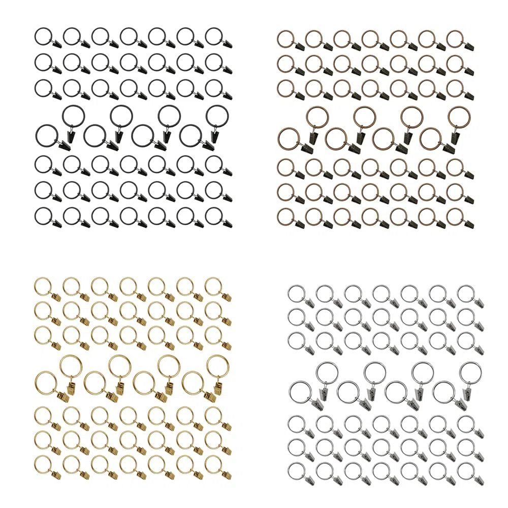 50 anelli per tende con clip, anello in metallo antiruggine, diametro 25 mm per tenere tende pesanti, set di aste e drappeggi, oro