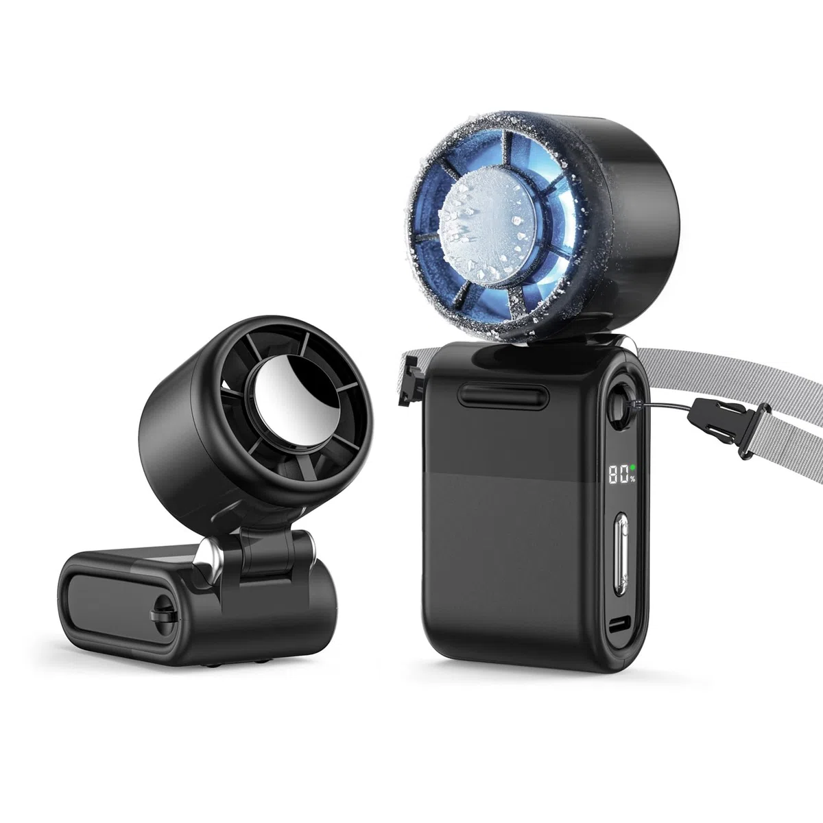 MERTTURM Ventilatore Portatile Funzione Ice Cooling a 16℃, 100 Livelli di Velocità e Potente Vento da 9,9 m/s, 3-in-1 Mano/Collo/Tavolo Mini USB Ventola per Viaggi, Campeggio e All'aperto, Nero