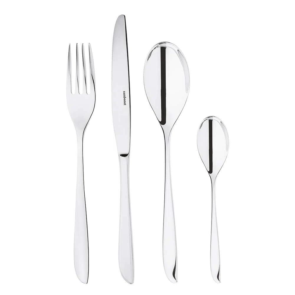 Sambonet 52163-81 Leaf - Set di Posate da Tavola monoblocco in acciaio inox 18/10, per 6 persone, 24 pezzi: 6 forchette, 6 cucchiai, 6 coltelli, 6 cucchiaini da tè