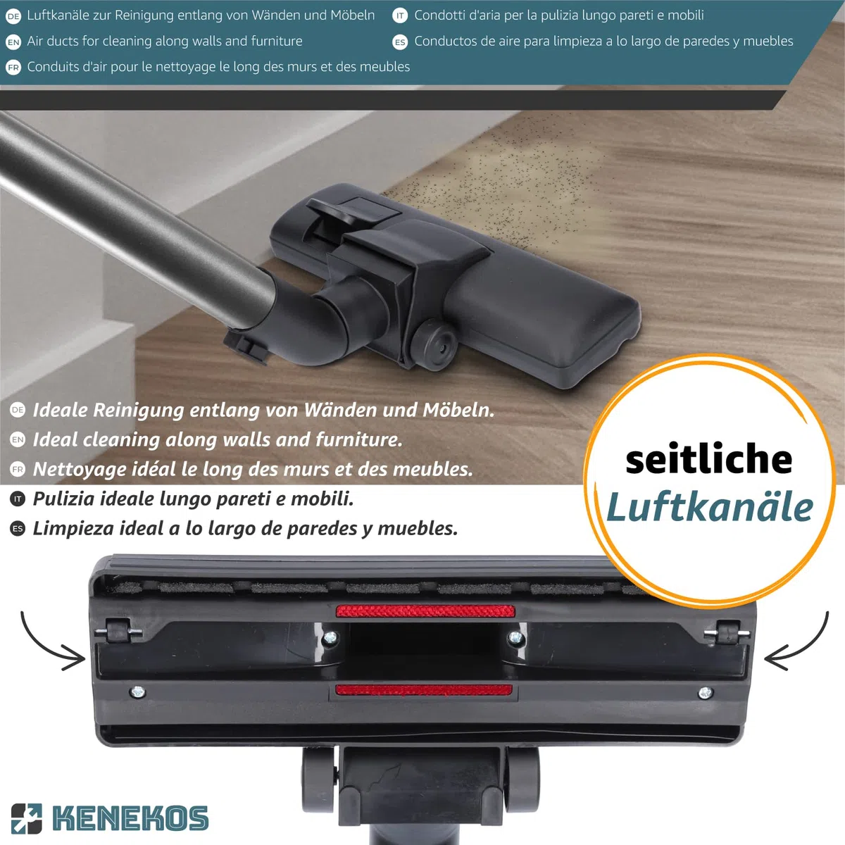 Kenekos - Bocchetta per aspirapolvere per Tubi da 32-35 mm Spazzola Universale per aspirapolvere, Bocchetta per Pavimenti in plastica con 2 rulli Compatibile con Miele AEG Siemens Bosch Kärcher ECC.