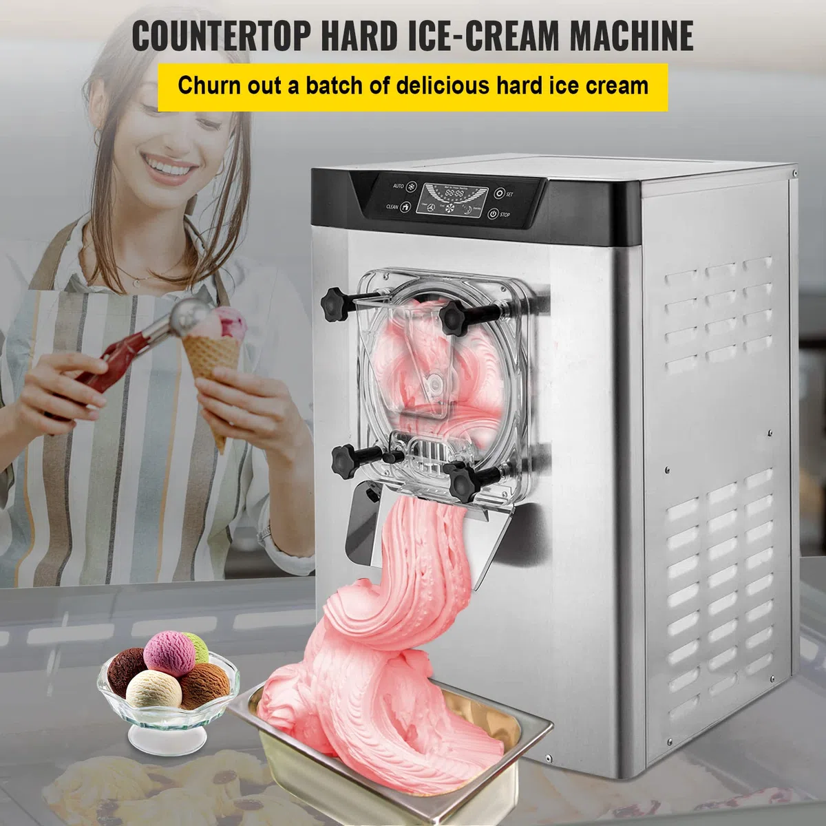 VEVOR Macchina per Icecream Duro Commerciale in Acciaio Inox 1400W Macchina per Gelato Duro Uso Commerciale 16-20 L/H, Macchina per Icecream Velocità 3000 giri/min ca. da Ristorante Hotel Albergo