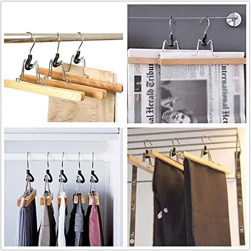 Grucce antiscivolo in legno serie 8 pezzi clip di rotazione antiruggine per pantaloni, gonne e pantaloni, finiture naturali