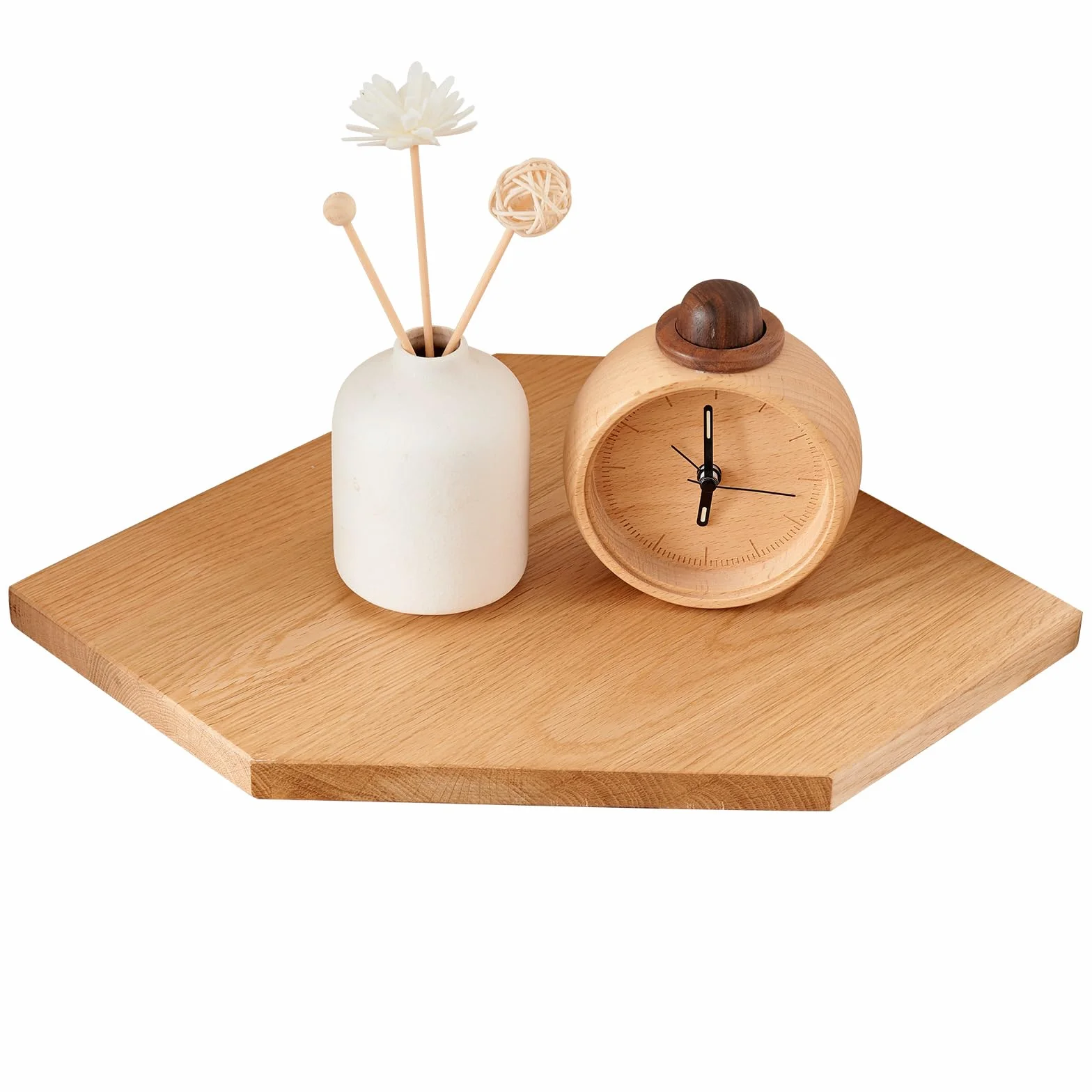 Mensola Angolare in Legno di Quercia da Parete Con Foro per Cavi, Sospesa per Piante, Camera da Letto, Soggiorno, Cucina (30 cm)