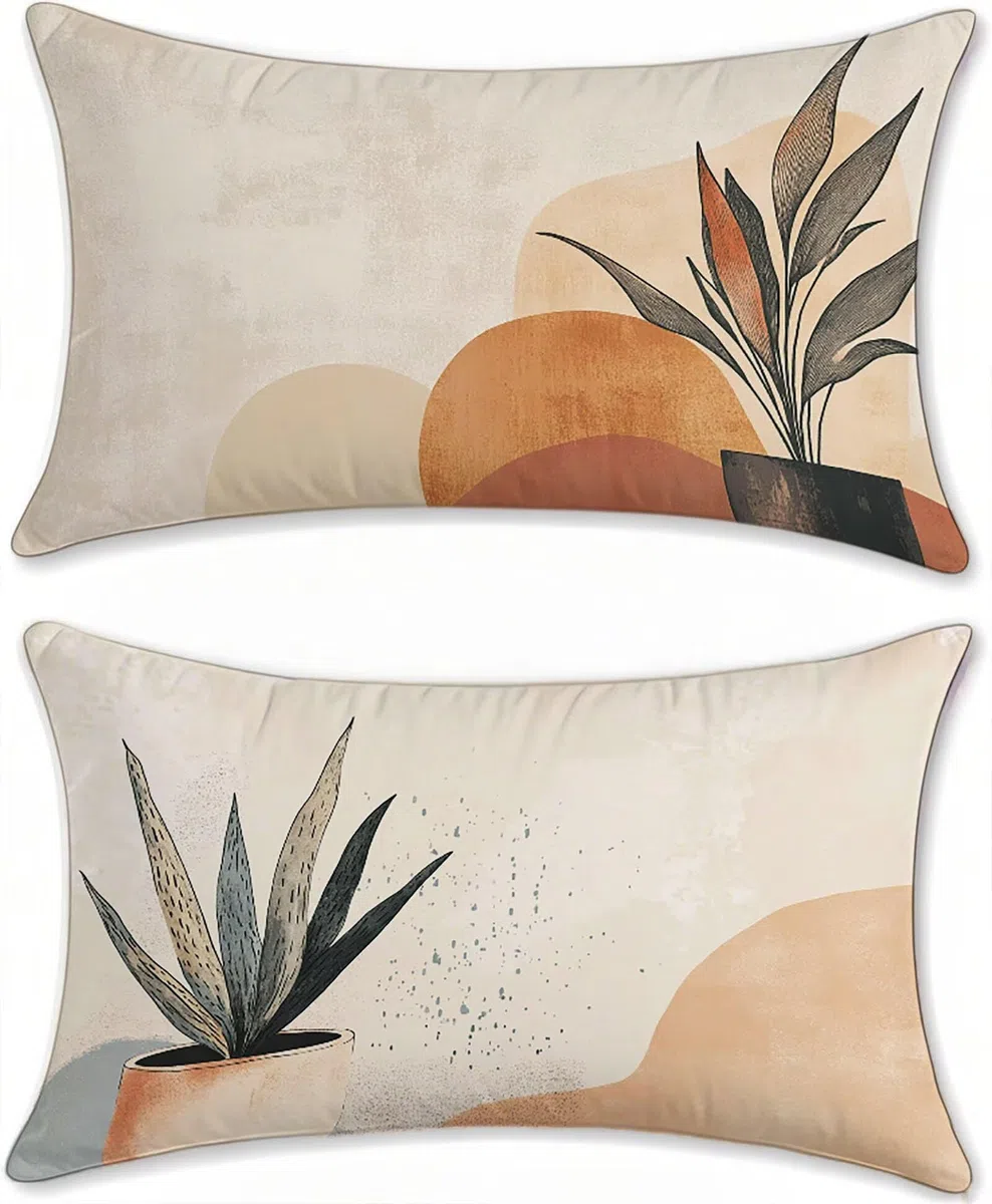 Federe Cuscini Divano 40x65cm Copri Cuscini per Divano Letto Decorativi Astratto Lino Set di 2 Cuscino Esterno Impermeabili Rettangolari Grandi Marrone con Zip Nascosta per Camera da Esterno u-156