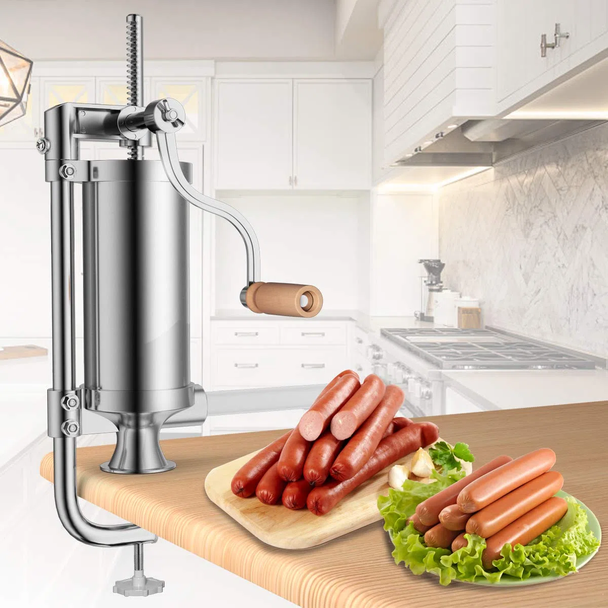 COSTWAY 2,5 KG Insaccatrice per Salsiccia, Macchina per la Produzione di Salsicce, Insaccatrice Manuale per Uso Domestico, Salsicce Siringa con 4 Tubi di Riempimento