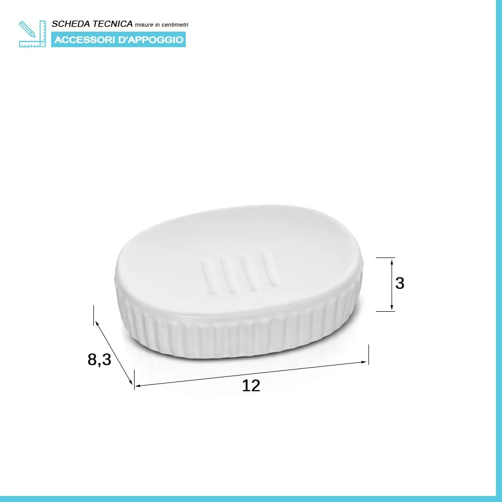 Accessori bagno da appoggio in set completo 3 pezzi, kit accessori appoggio con dispenser, portaspazzolini e porta saponetta, in ceramica, linea Cup