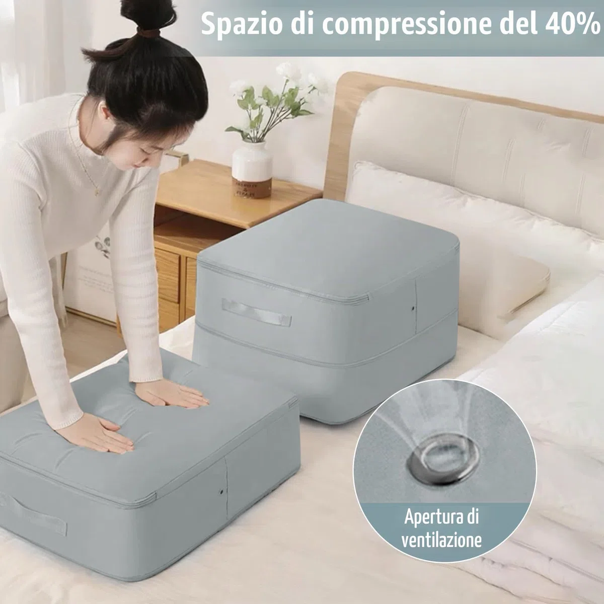 FIVAVA Organizzatore di Auto Compressione Ultra Poco Ingombrante,Sacchi di Stoccaggio Compressibili per Coperte e Abiti,Sacchetto di Viaggio per Compressione (Grigio, L+XL)