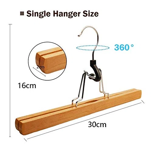 Grucce antiscivolo in legno serie 8 pezzi clip di rotazione antiruggine per pantaloni, gonne e pantaloni, finiture naturali