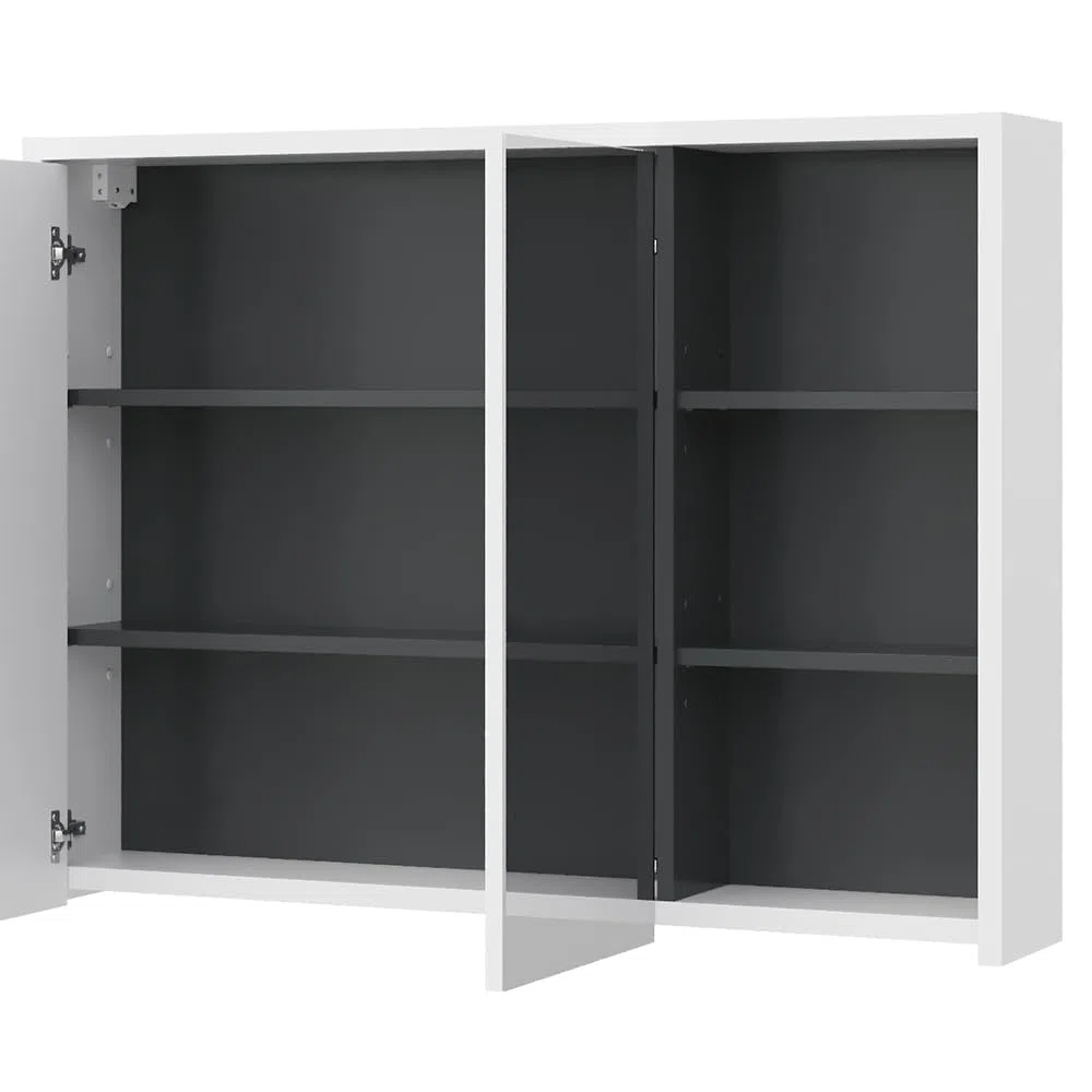 Vicco Specchio contenitore bagno Viola, Bianco/antracite, 100 x 75 cm, per montaggio a parete con ripiani aperti