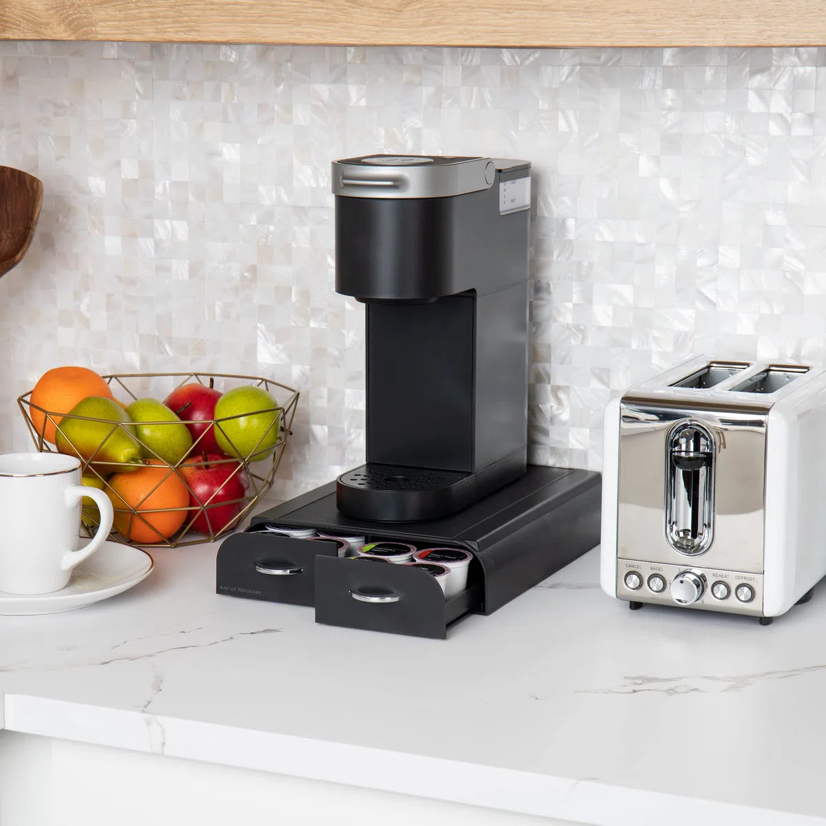 Mind Reader Anchor Collection, cassetto per cialde da caffè a 2 cassetti, capacità di 24 cialde di caffè, compatibile con Keurig Mini Series, organizer da bancone, base per macchina da caffè, nero