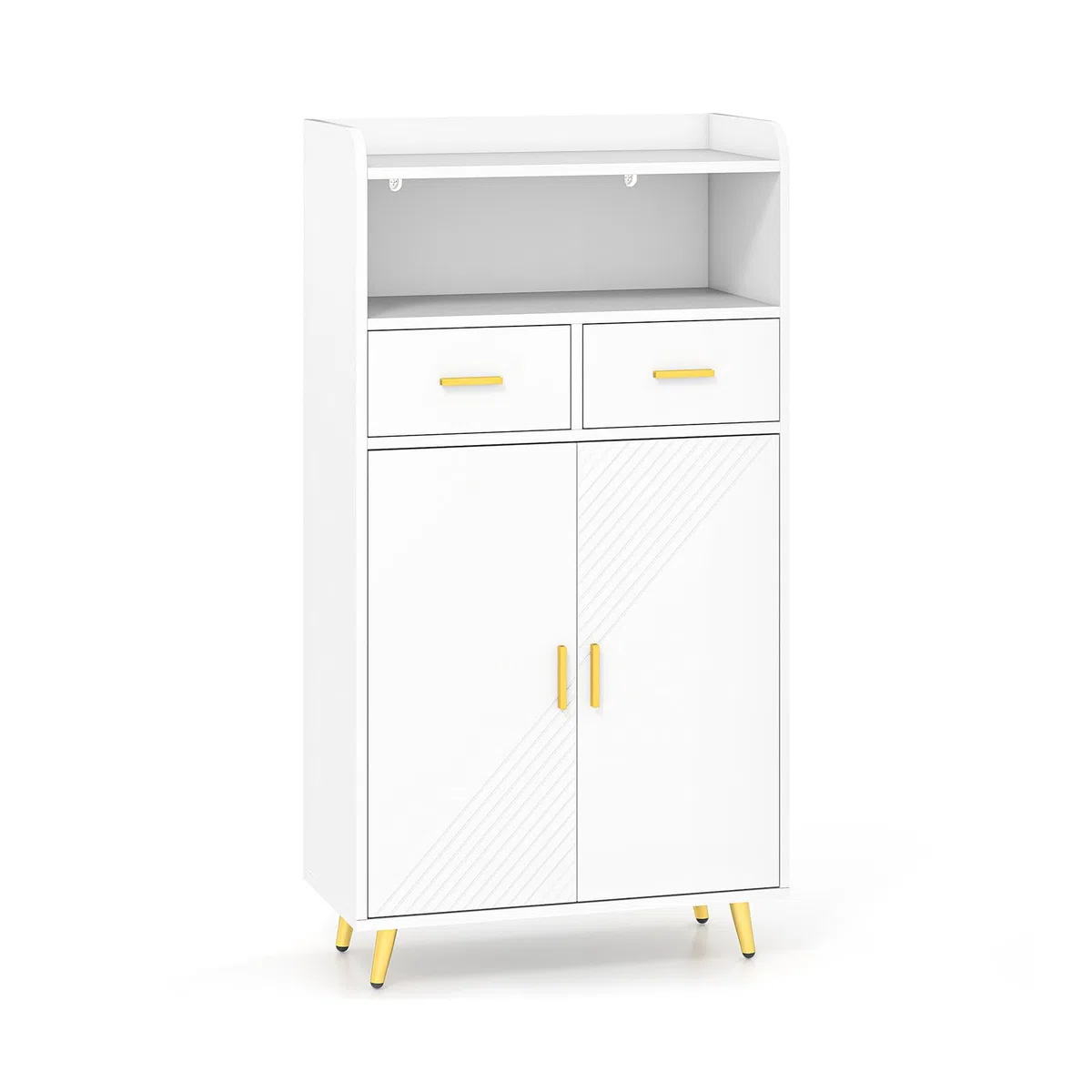 LIFEZEAL Credenza Cucina, Mobile Dispensa, Armadio, Madia, con 2 Ante, Cassetti, Ripiano Regolabile, Scomparto Aperto, Moderno, Salvaspazio, Soggiorno, Sala, Ingresso, in Legno, 60x30x113cm, Bianco