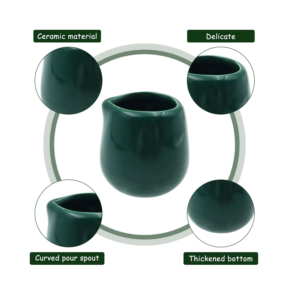 6 Pezzi Bricco Latte Professionale 50ml Mini Brocca per Latte in Ceramica Lattiera Ceramica Mini Lattiera Mucca per Cappuccino con Beccuccio Bricco per Latte Art per Salsa Latte Caffè (Verde)