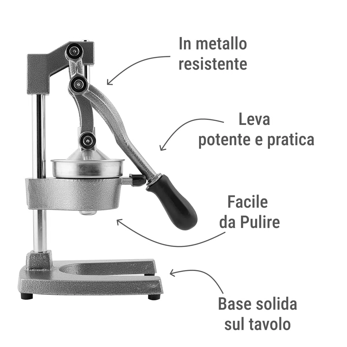H&H Spremimelograno Professionale a Leva – In Metallo, Colore Grigio, Design Robusto 29x40 cm – Ideale per Melograni, Agrumi, Uso Domestico e Professionale