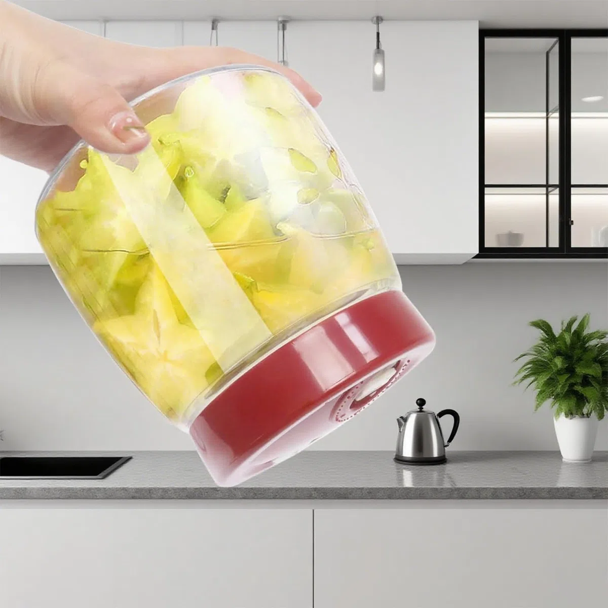Set di 2 bicchieri da fermentazione da 1 l, con valvola dell'aria, per kimchi, contenitore per fermentazione di crauti e lievitazione, contenitore in vetro per kombucha e verdure, senza BPA