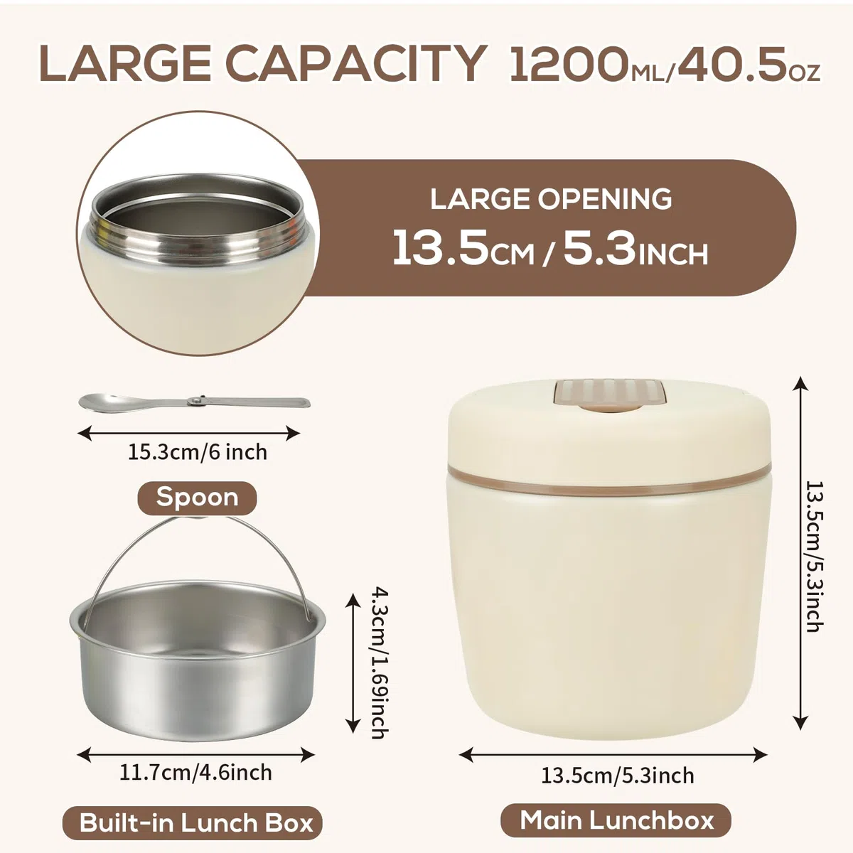 Cozary Thermos per Alimenti Caldi 1200 ml, Contenitore Termico per Alimenti Caldi in 304 Acciaio Inox, Lunch Box Termico con Cucchiaio Pieghevole per Zuppa, Pasta