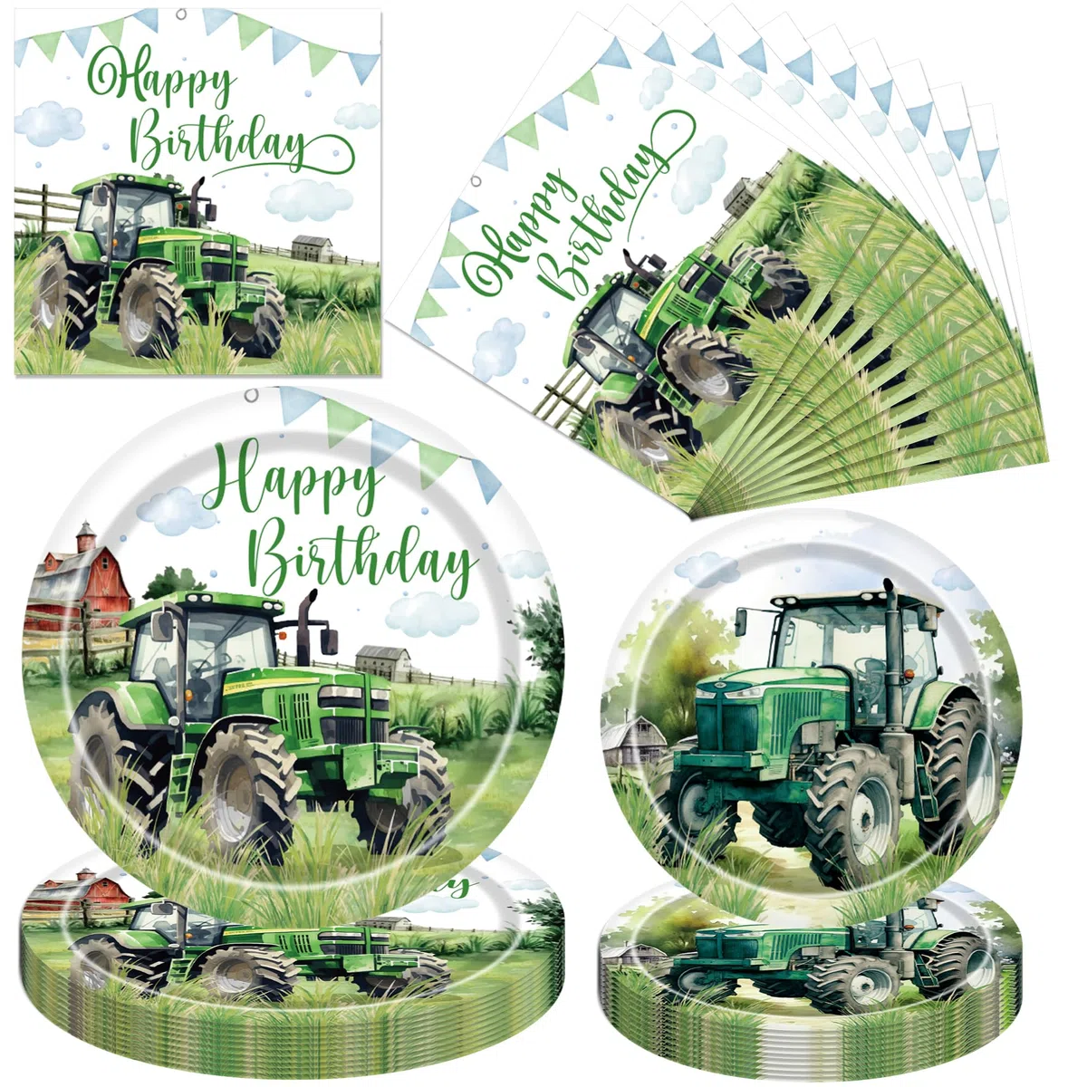 Trattore decorativo compleanno per bambini – 96 pezzi con piatti grandi e piccoli e tovaglioli in fattoria, decorazione per 24 ospiti per trattore a tema e compleanno per bambini ragazzi