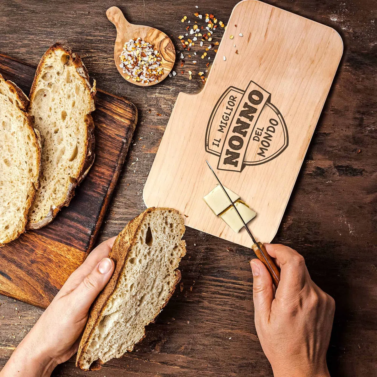 AMAVEL Tagliere in Legno con Coltello e Incisione per Il Miglior Nonno, Idea Regalo Festa del papà, Tagliere per Colazione o Aperitivi, Accessori da Cucina di Design