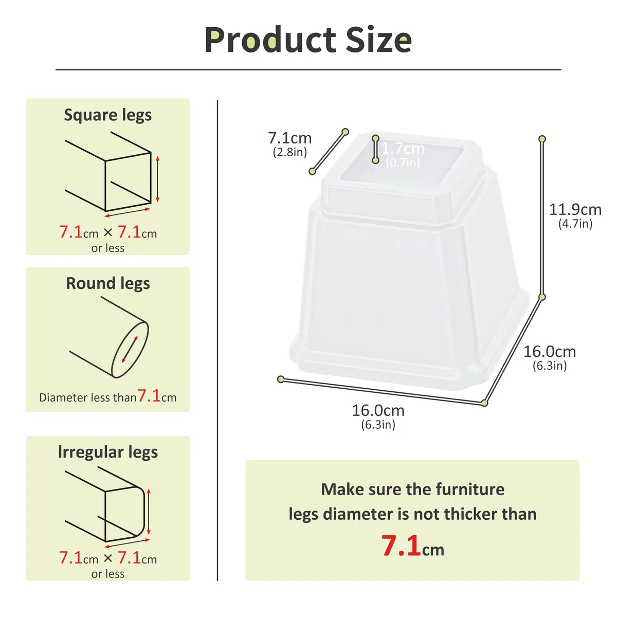 Lutown-Teen, rialzi per letto da 10 cm, resistenti, rialzi per mobili per divani, alzate per sedie, rialzi per tavoli, set da 4 pezzi, colore bianco