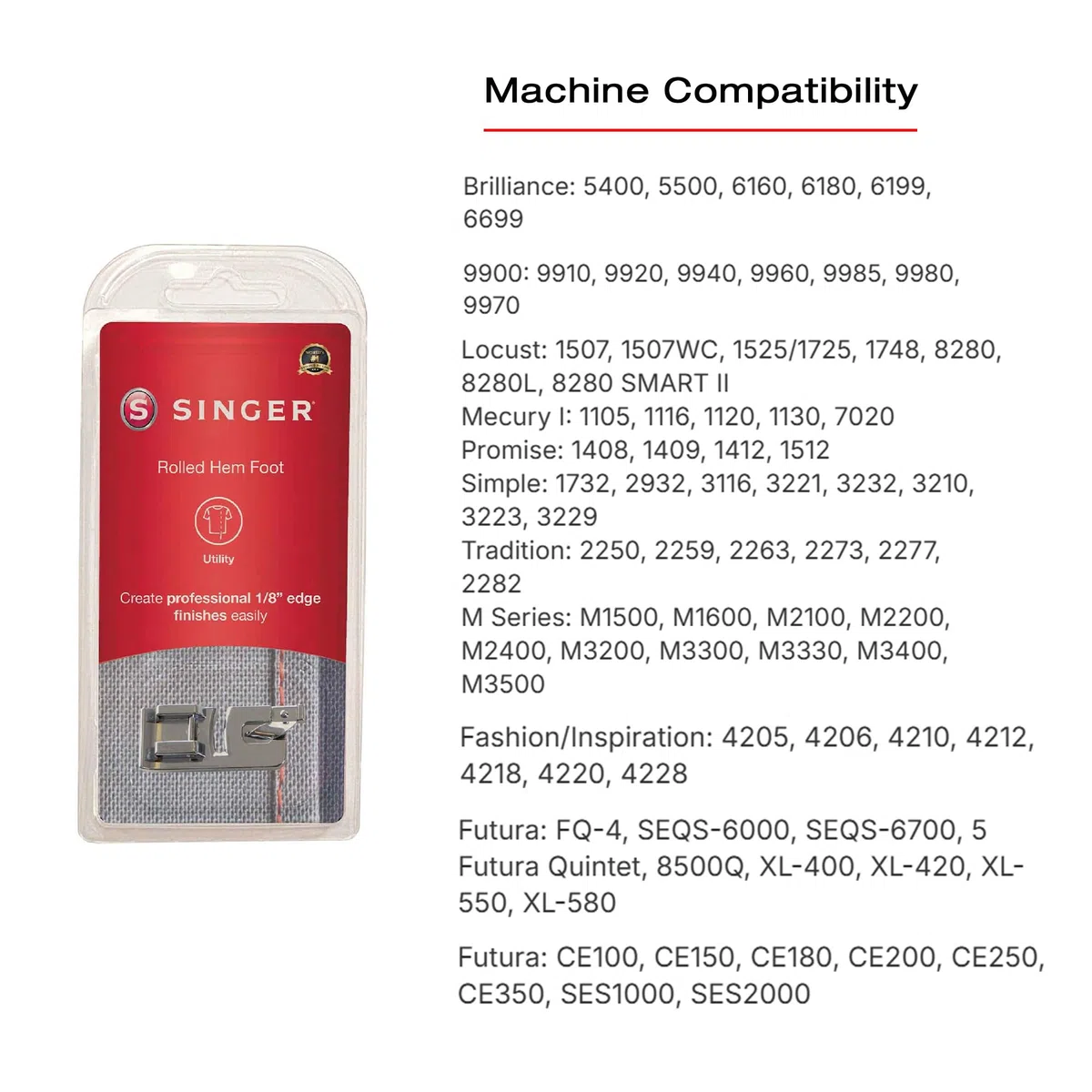 Singer Narrow Rolled Hem Snap-On Presser Foot for Low-Shank Sewing Machines by Sewing Company