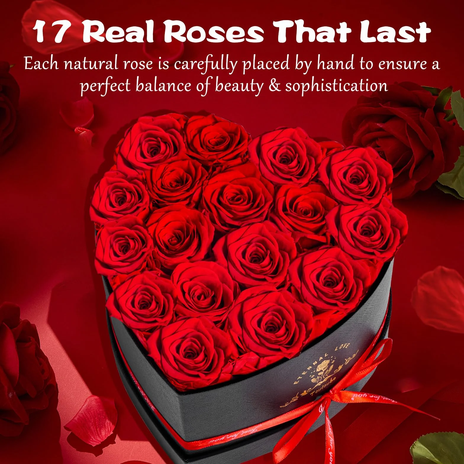 17 Pezzi Regalo di Festa della Mamma per Donne con Rose Stabilizzata Vera - Fiori Eterni in Scatola Cuore, Ideale​ per Lei Fidanzata Mamma, Fiori Stabilizzati, Regalo Compleanno, Romantico, Donna