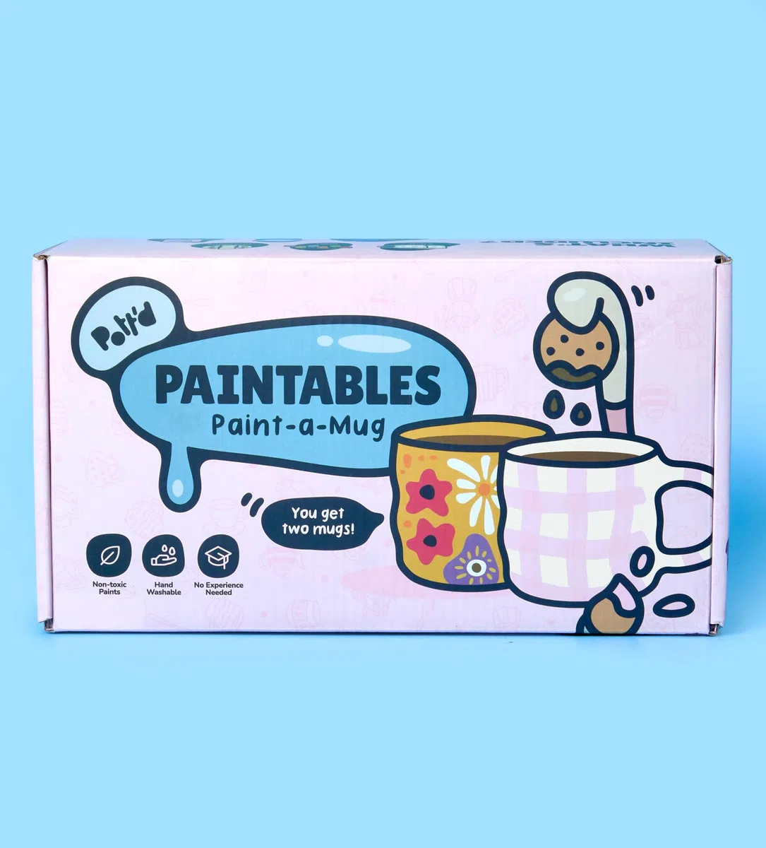 Pott'd Paintables Set Tazze da Decorare, Kit di Pittura su Ceramica per Adulti, Kit DIY per Principianti con Tazze, Colori, Pennelli, Panno e Guida di Ispirazione Creativa