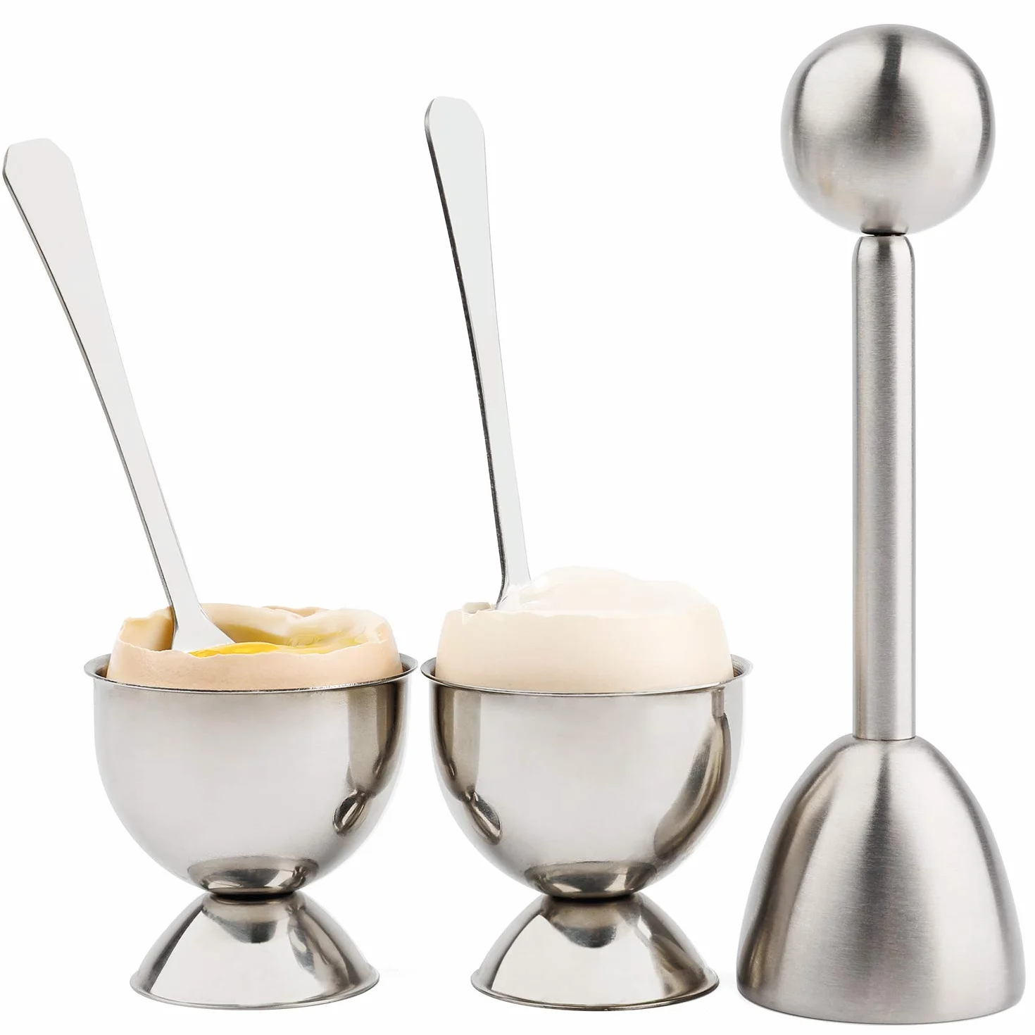 Rompiuova set- duro & morbido uova sode separatore strumento di rimozione, Egg cutter, guscio d' uovo, uovo cracker- include cucchiai e tazze – Shell Remover & cutter Egg Topper Set