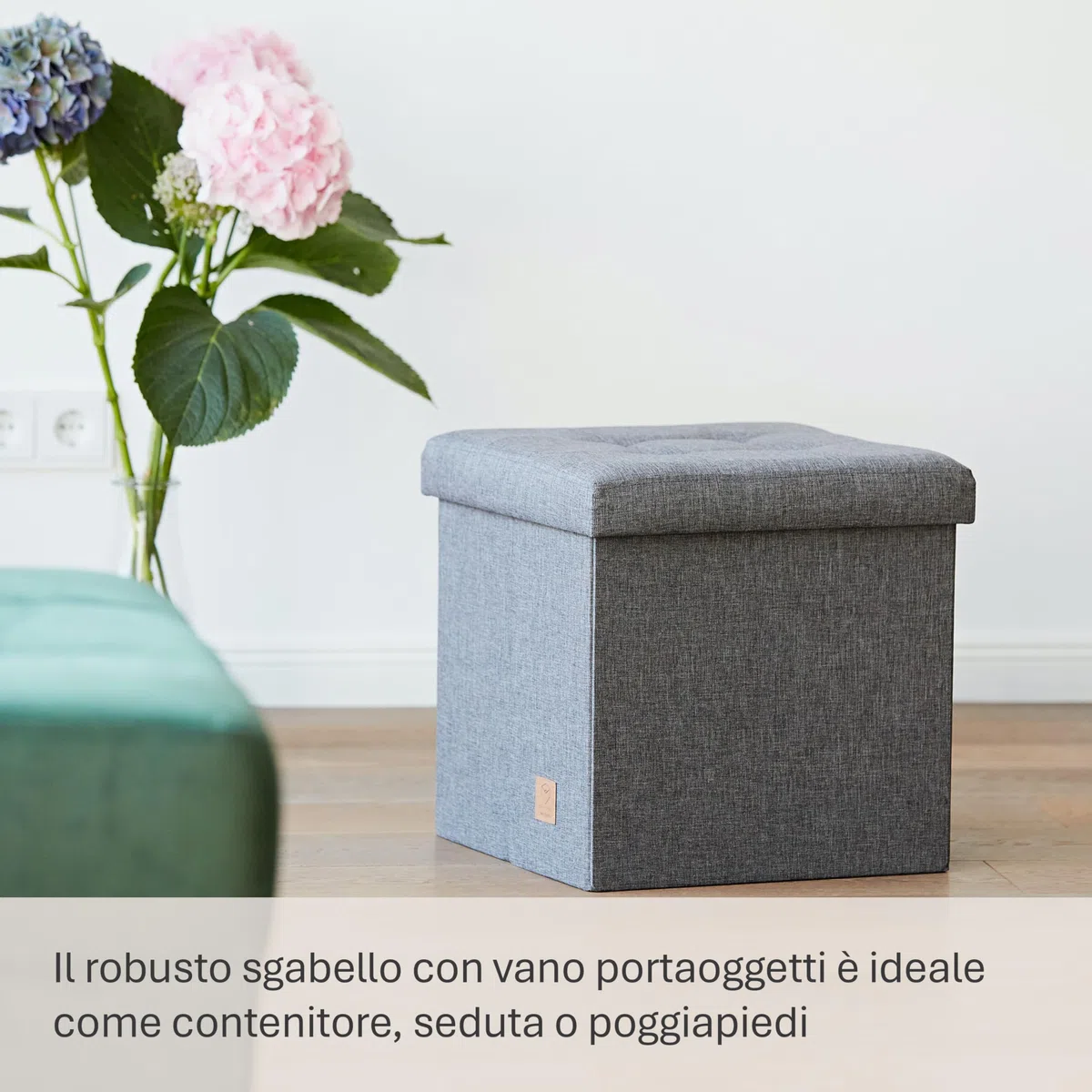 LOVE IT STORE IT Premium Pouf Contenitore Pieghevole - Cubo Sgabelli in Lino - Rinforzi In Legno - 38x38x38 cm - Grigio