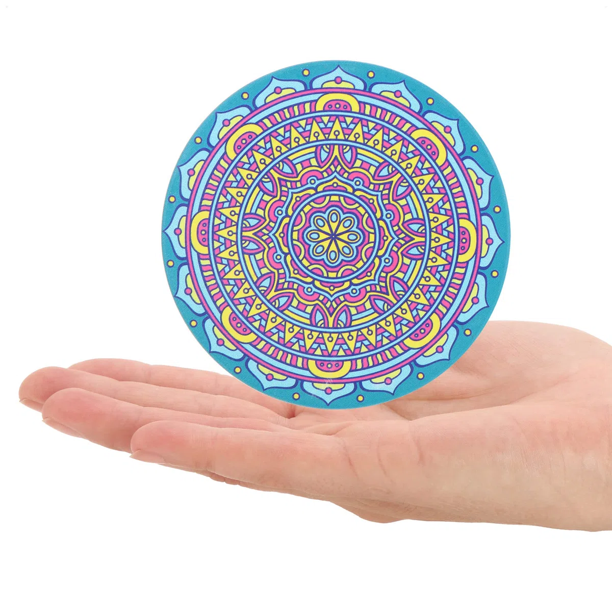 Set di 9 sottobicchieri con Supporto in Metallo - Sottobicchieri in Ceramica con Motivo Mandala e Retro in Sughero - Sottobicchieri Rotondi (8 Pezzi - sottobicchieri + Supporto)