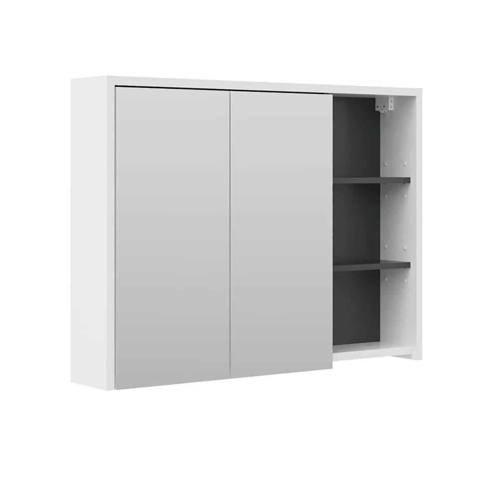Vicco Specchio contenitore bagno Viola, Bianco/antracite, 100 x 75 cm, per montaggio a parete con ripiani aperti