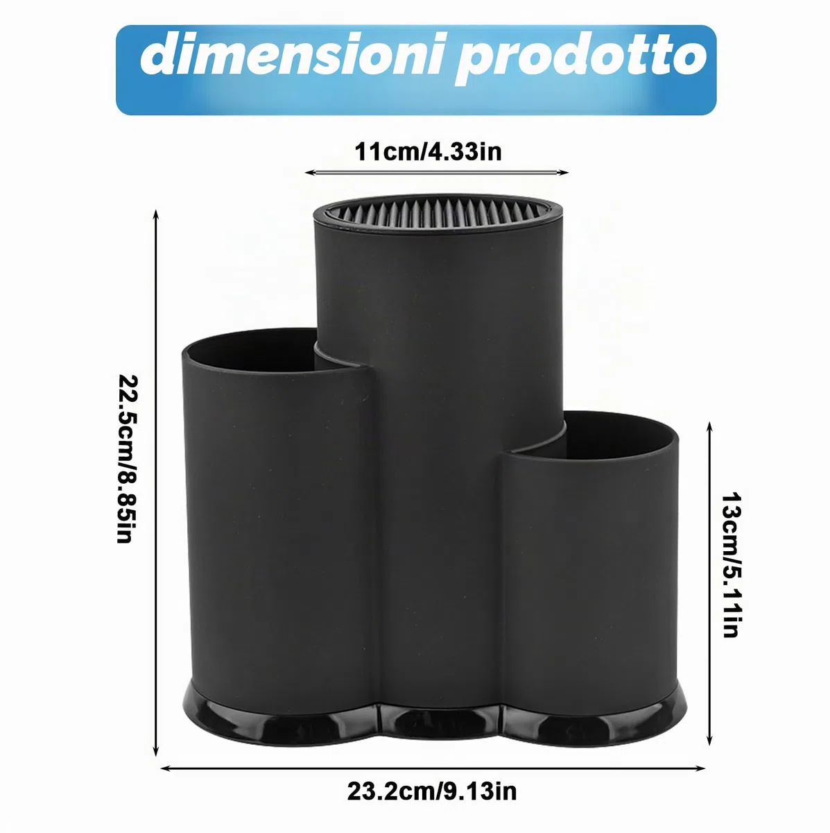 Blocco Universale Rotondo Nero 3-in-1 Senza Coltelli: Salvaspazio, Igienico Adatto per Tutti I Coltelli da Cucina (23 X 22cm)