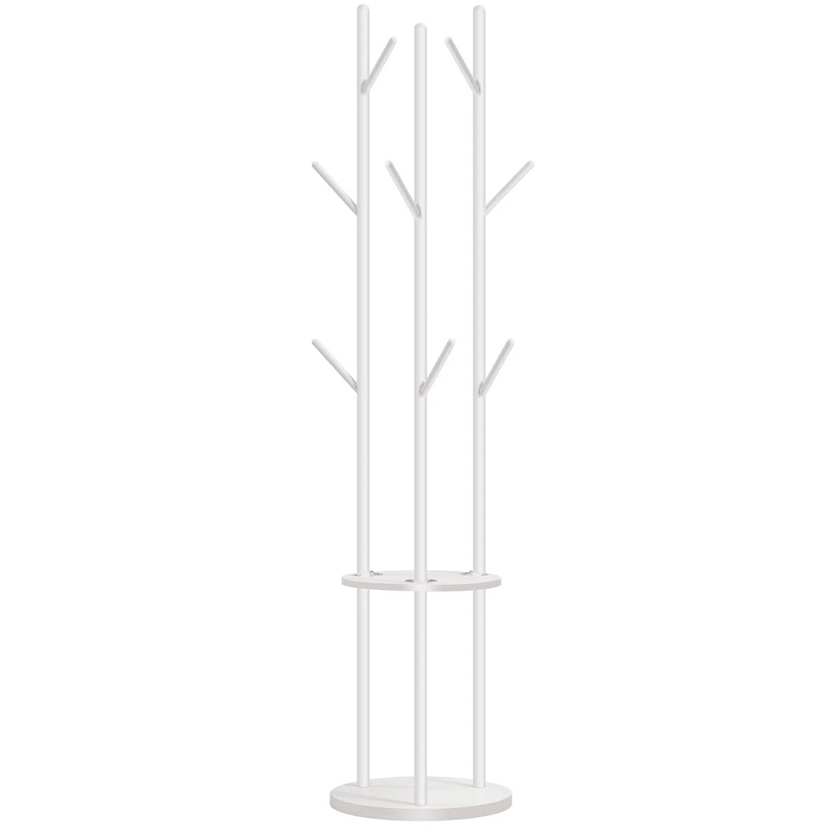 HOOBRO Appendiabiti da Ingresso, Attaccapanni da Terra, Portabiti con 8 Ganci e Scaffale a 2 Ripiani, per Vestiti, Cappelli, Borse, Sciarpe, Stile Industriale, per Corridoio, Entrata, Bianco EWT33YM01