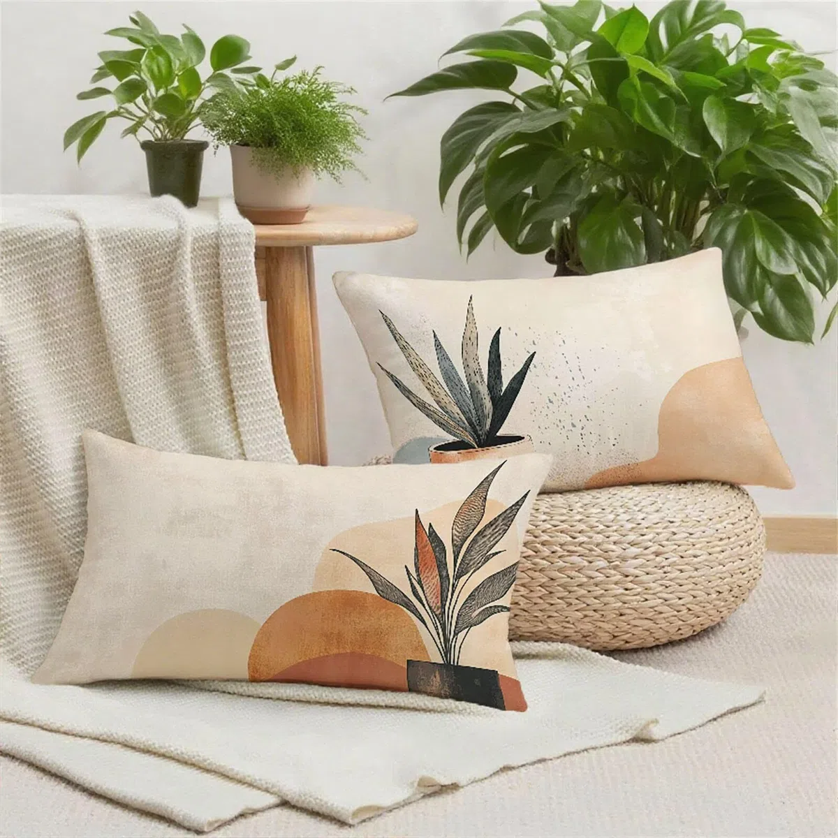 Federe Cuscini Divano 40x65cm Copri Cuscini per Divano Letto Decorativi Astratto Lino Set di 2 Cuscino Esterno Impermeabili Rettangolari Grandi Marrone con Zip Nascosta per Camera da Esterno u-156