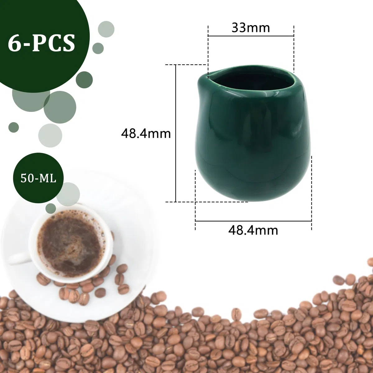 6 Pezzi Bricco Latte Professionale 50ml Mini Brocca per Latte in Ceramica Lattiera Ceramica Mini Lattiera Mucca per Cappuccino con Beccuccio Bricco per Latte Art per Salsa Latte Caffè (Verde)