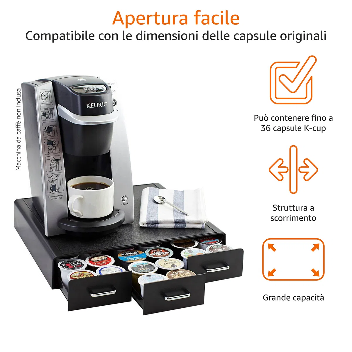 Amazon Basics - Cassetto di stoccaggio delle cialde di caffè per K-Cup - capacità 36, Nero