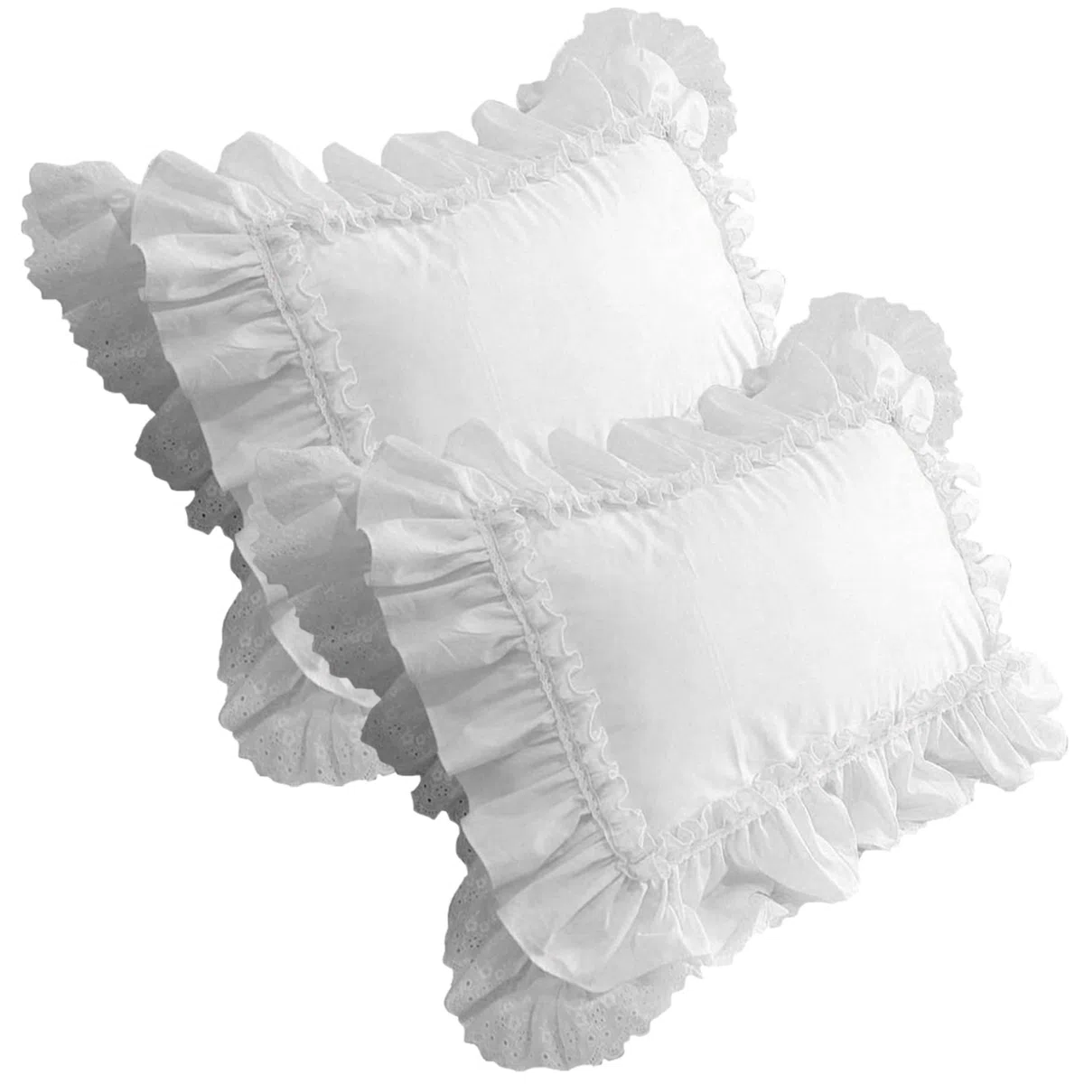 Federe per cuscini bianche, federe per cuscini con volant da 2 pezzi, morbide in cotone da 19x29 pollici con pizzo, elementi essenziali per la casa vintage per camera da letto, letto, federa c