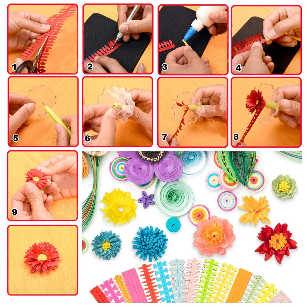 Woohome 1040 Strisce 3MM Carta Quilling Pape Kit, 110 Strisce Fiori di Carta Paper Quilling, Quilling Carta Fiore Craft Kit Quilling Strisce di Carta per Creazioni Artigianali, Scrapbooking