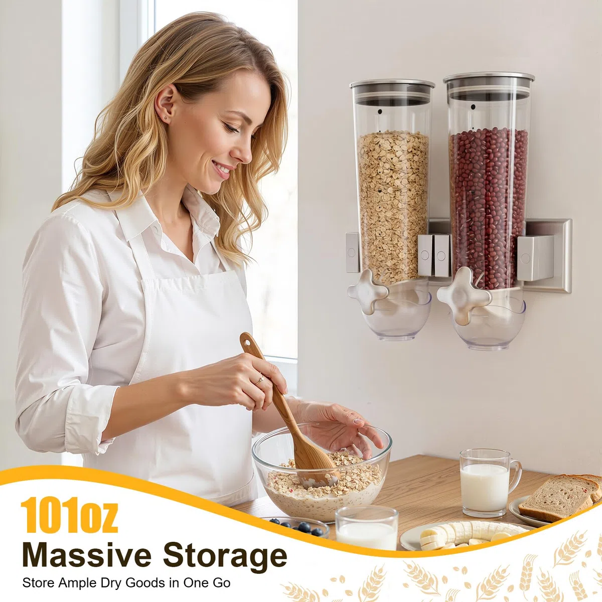 Dispenser per alimenti a doppia parete, contenitore per cereali da 3 l, dispenser per cereali, cornflakes, caramelle, cereali e dolciumi (argento)