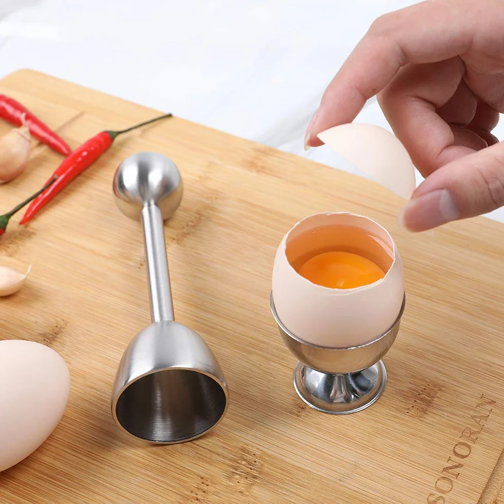 Rompiuova set- duro & morbido uova sode separatore strumento di rimozione, Egg cutter, guscio d' uovo, uovo cracker- include cucchiai e tazze – Shell Remover & cutter Egg Topper Set