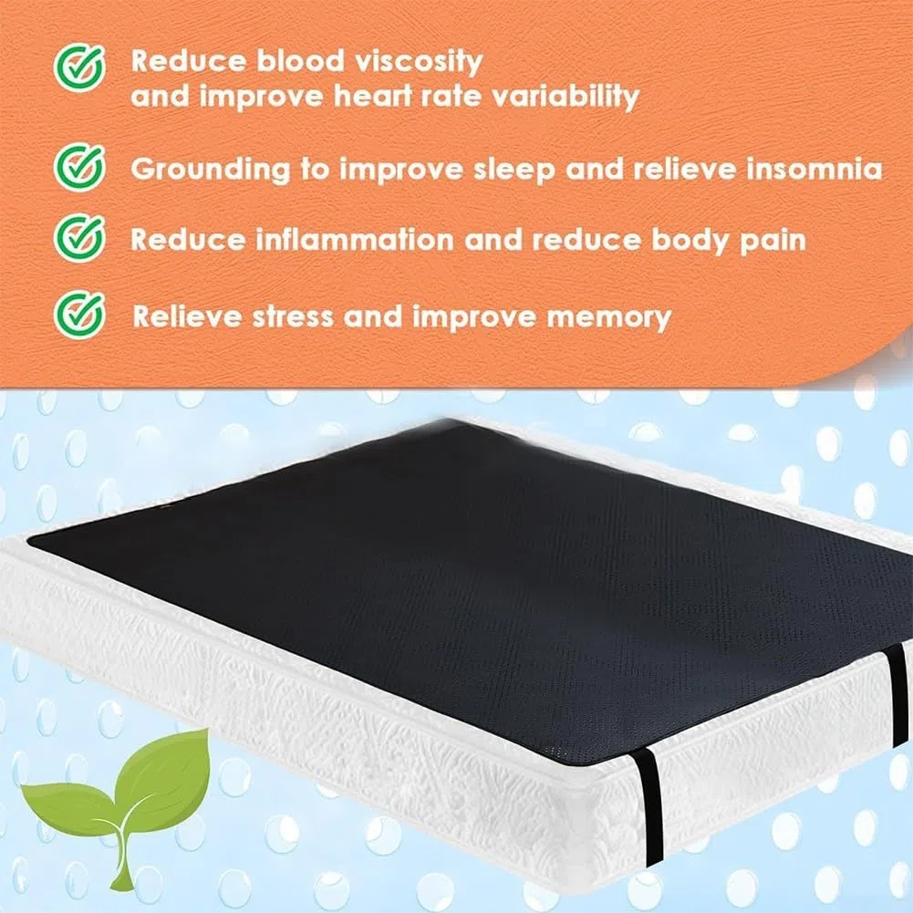Tappetino di messa a terra per camera da letto, sonno sanitario, conduttivo, in ecopelle, migliora la qualità del sonno e lo stress, facile da pulire, dimensioni: 68 x 180 cm, colore nero, per la casa