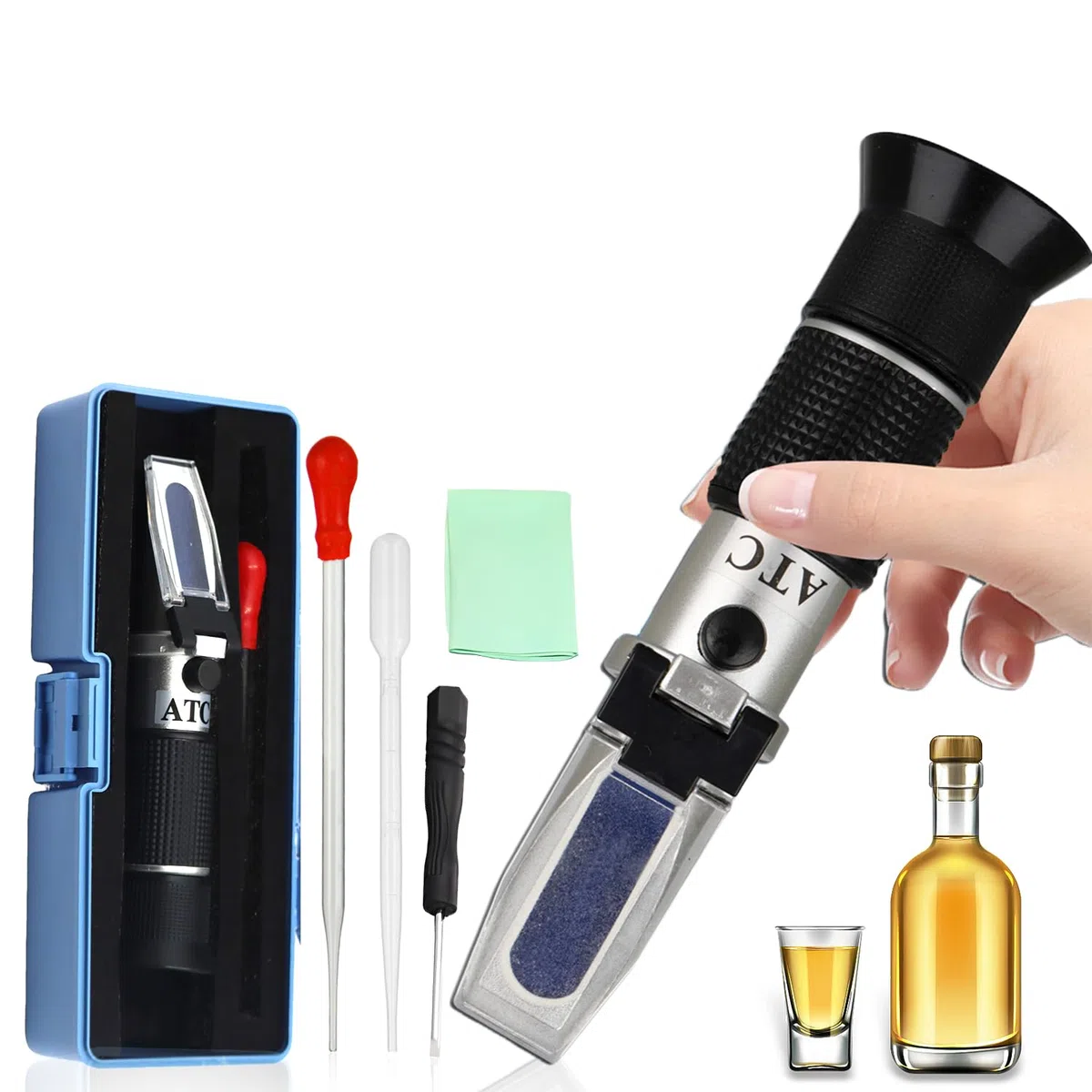 Rifrattometro Alcolico 0-80% Densimetro Alcool con Funzione ATC per Alcolici, Analisi del Vino ed Etanolo