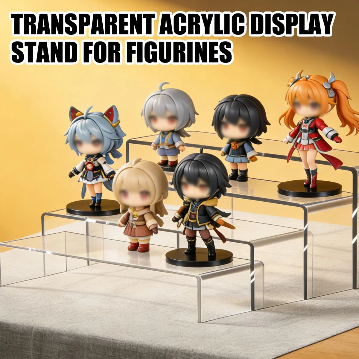 8 pezzi Trasparente Espositore Acrilico Supporto: 4 Misure Risers Acrilico Trasparente Rettangolare Espositore Display Stand Trasparente Riser Scaffale per Gioielli Collectibles Figurine