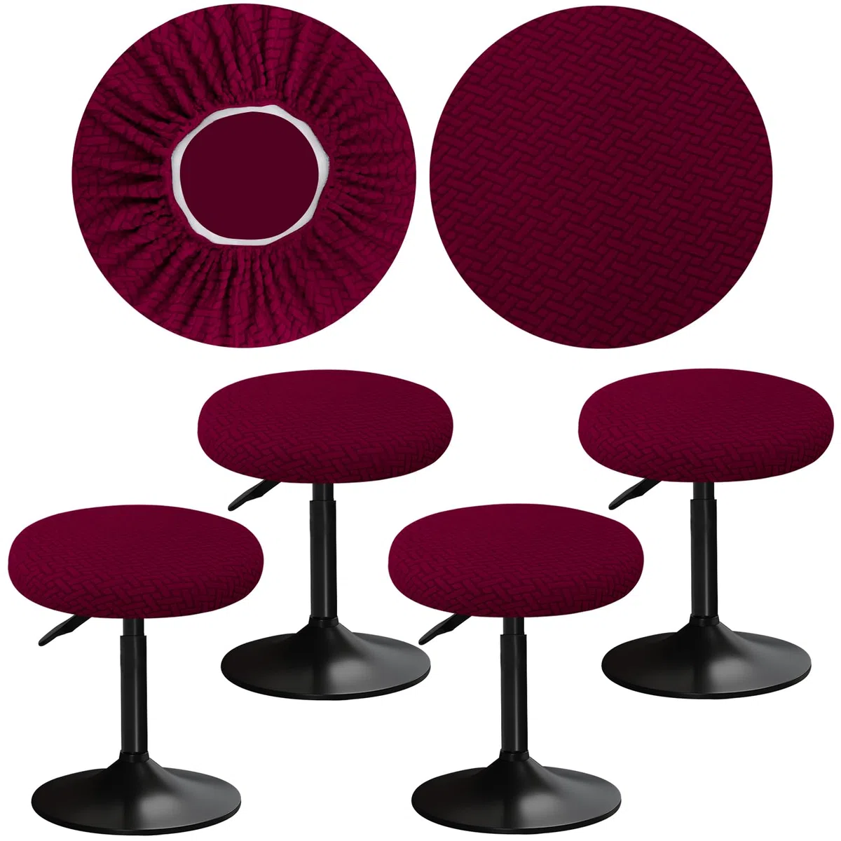 Copri Sgabello Rotondo 30-40cm Fodera Sgabello Rotondo con Coprisedie Jacquard, Elastici, Morbidi e Confortevoli, Dai Colori Intensi (4, Bordeaux)