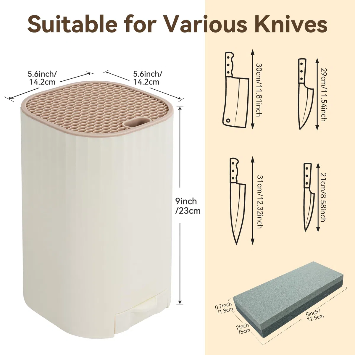 Ceppo Coltelli da Cucina Vuoto, Universal Porta Coltelli con Cote Integrata, Moderno Staccabile Portacoltelli Set Ceppo da Cucina per Facile Pulizia Salvaspazio